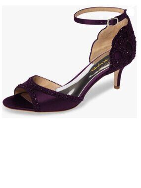 XYD Dark Purple Peep Toe D'Orsay Kitten Heel Rhinestone Studs Ankle Strap Sandal